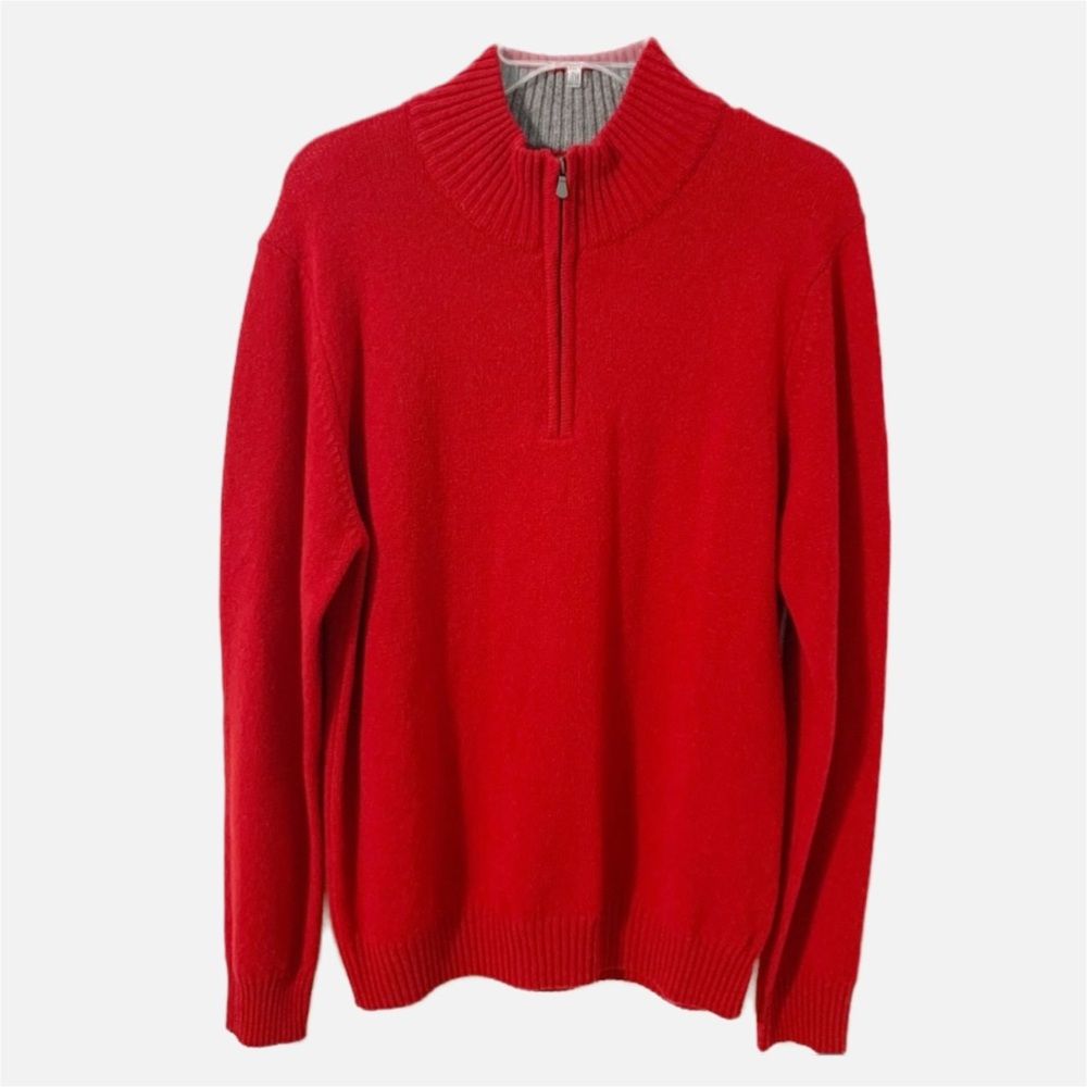 Paola Mondo Merino Wool Cashmere Blend Quarter Zip Sweater Mock Turtleneck Red